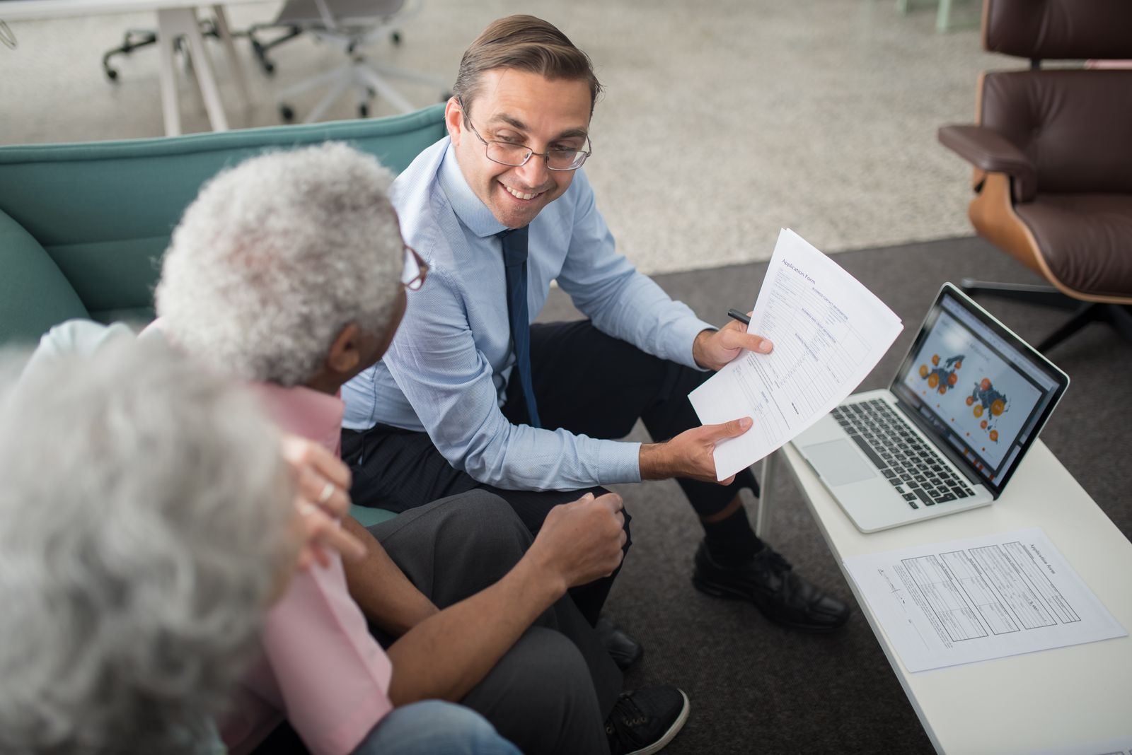 Service professional reviewing information with a client